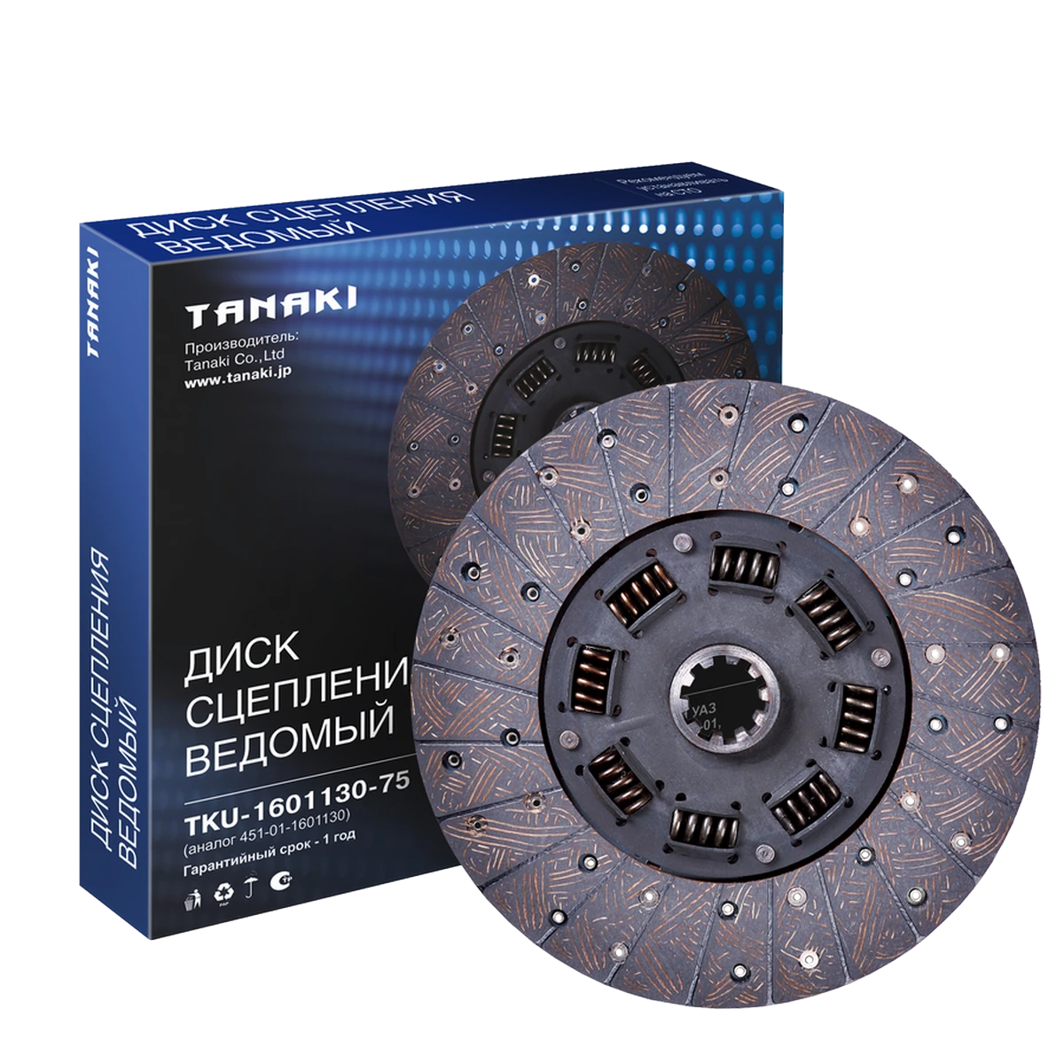 TKU-1601130-75 Диск сцепления ведомый (для дв. УМЗ-417, 421 с рычажным сцеплением) TANAKI